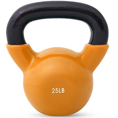 Orange 25 lb Vinyl Coated Iron Kettlebell Weight