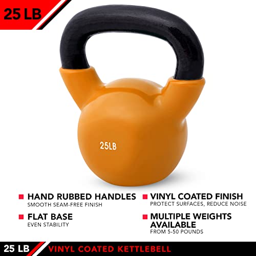 Orange 25 lb Vinyl Coated Iron Kettlebell Weight