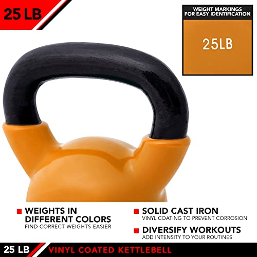 Orange 25 lb Vinyl Coated Iron Kettlebell Weight