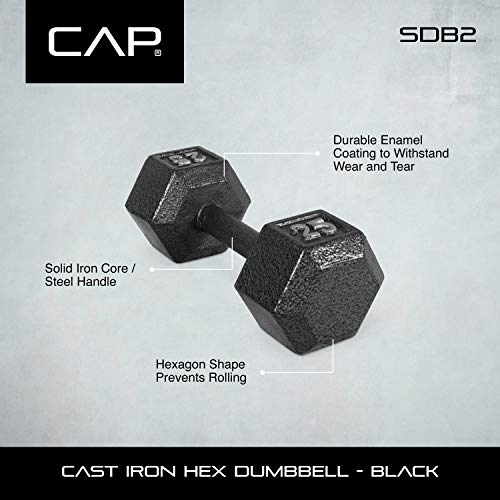 30 lb Black Cast Iron Hex Dumbbell by CAP