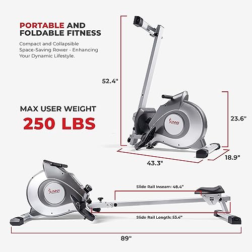 Sunny Health & Fitness Magnetic Rowing Machine with 8 Levels