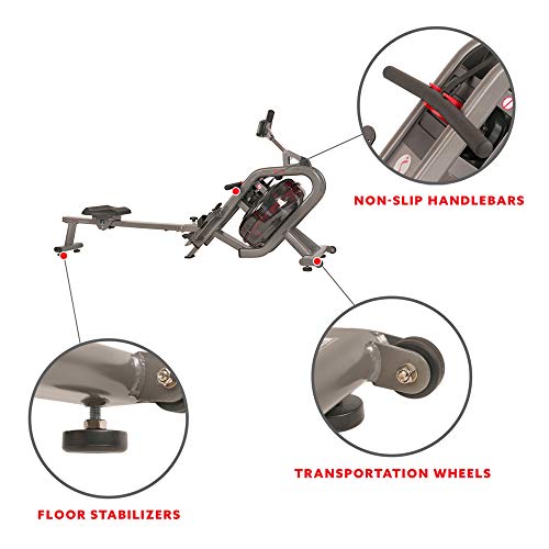 Sunny Health & Fitness Hydro Water Rowing Machine Silver