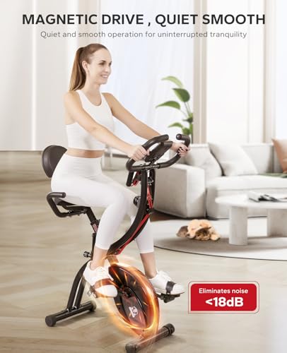 HAPBEAR Folding Exercise Bike with Arm Resistance Band