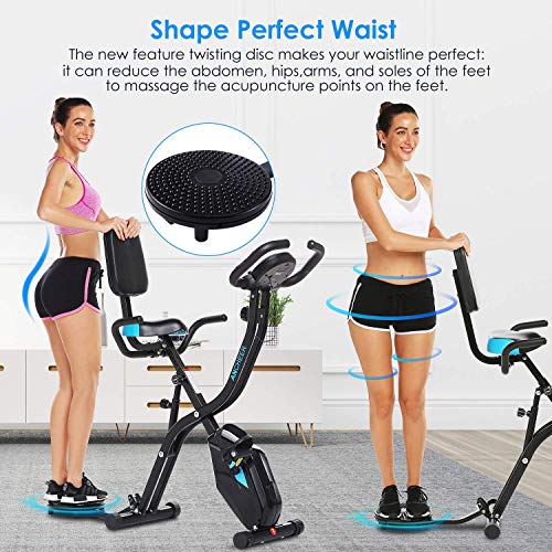 ANCHEER Folding Exercise Bike with Tablet Stand, Comfortable Seat