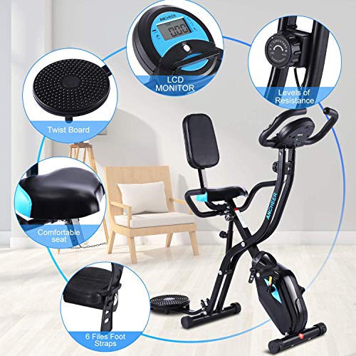 ANCHEER Folding Exercise Bike with Tablet Stand, Comfortable Seat