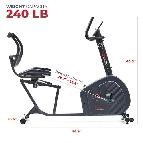 Grey Endurance Magnetic Recumbent Cycling Exercise Bike by Sunny Health & Fitness