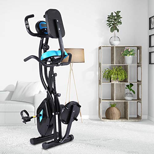 ANCHEER Folding Exercise Bike with Tablet Stand, Comfortable Seat