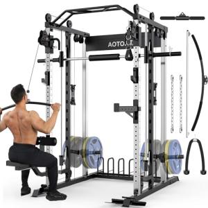 AOTORJAY Smith Machine Squat Rack with Smith Bar