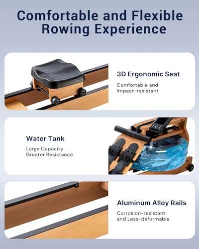 Water Rowing Machine with TM-3 Monitor, 400 lbs Load