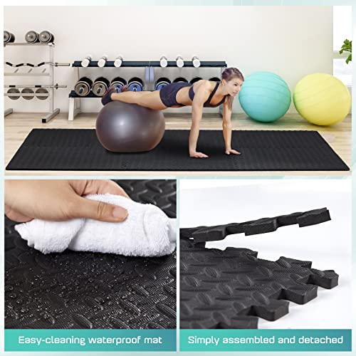 Yes4All Black Interlocking Exercise Floor Mat with Border