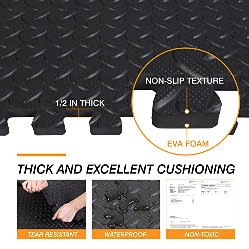Interlocking Foam Tiles for Home Gym Flooring, 24 SQ FT