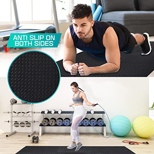 Yes4All Black Interlocking Exercise Floor Mat with Border