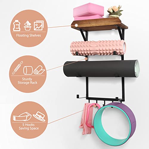 DOCMON Wall Mount Yoga Mat Rack with Accessories
