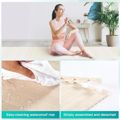 Yes4All Interlocking Foam Gym Floor Mats - Walnut Wood
