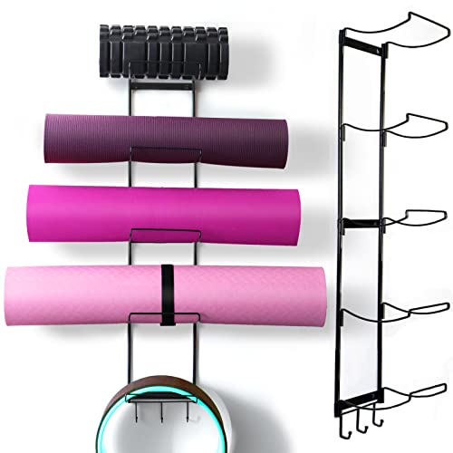 Yoga Mat Wall Mount Storage Rack with Hooks