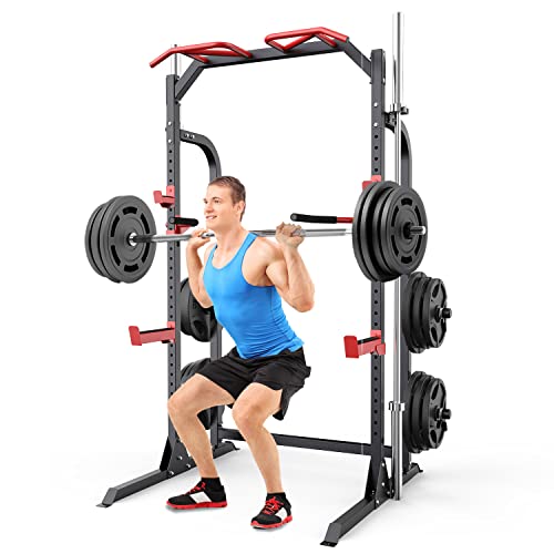 SunHome Power Cage Squat Rack with Dip Handles