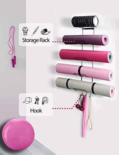 Yoga Mat Wall Mount Storage Rack with Hooks