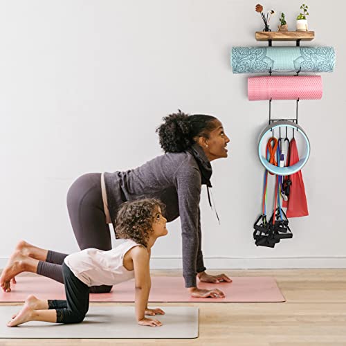 Yoga Mat Holder Wall Mount Organizer with Hooks