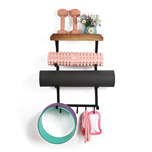 DOCMON Wall Mount Yoga Mat Rack with Accessories