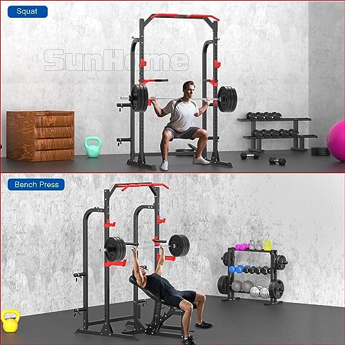 SunHome Power Cage Squat Rack with Dip Handles