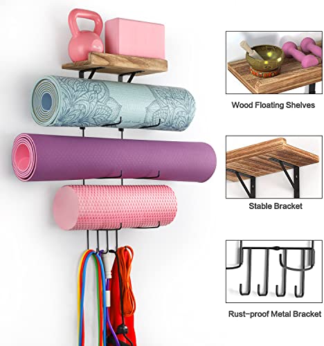 Yoga Mat Holder Wall Mount Organizer with Hooks