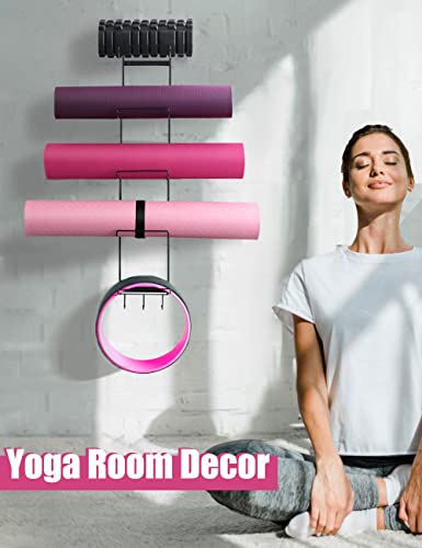 Yoga Mat Wall Mount Storage Rack with Hooks