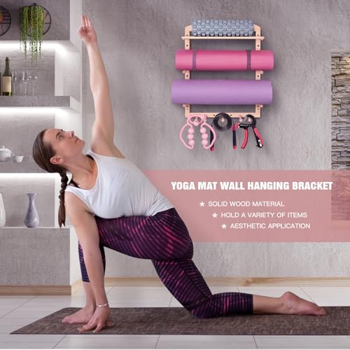 Wooden Yoga Mat Holder Wall Mount for Home Gym