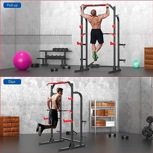 SunHome Power Cage Squat Rack with Dip Handles