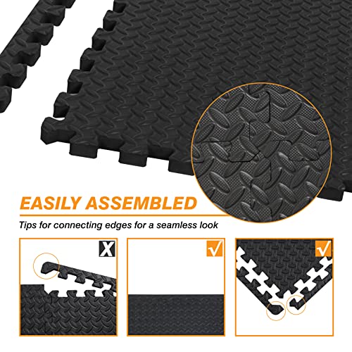 Interlocking Foam Tiles for Home Gym Flooring, 24 SQ FT