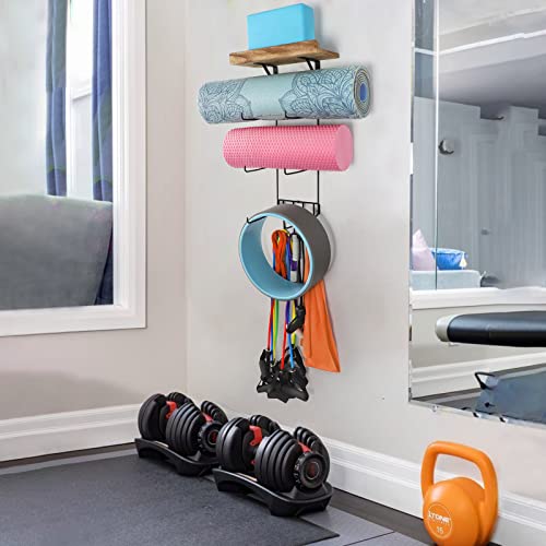 Yoga Mat Holder Wall Mount Organizer with Hooks