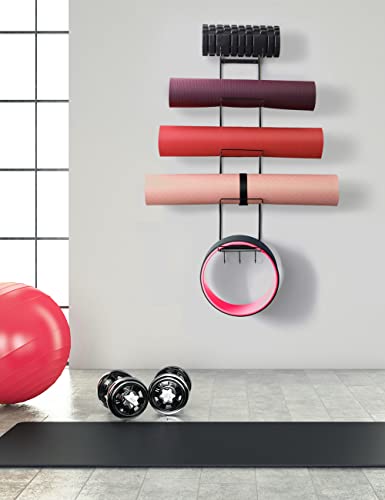 Yoga Mat Wall Mount Storage Rack with Hooks