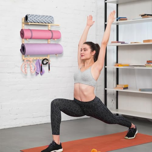 Wooden Yoga Mat Holder Wall Mount for Home Gym