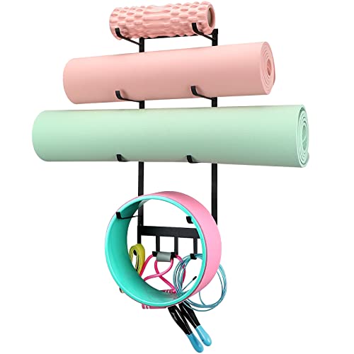 Yoga Mat & Foam Roller Wall Mount Organizer Rack