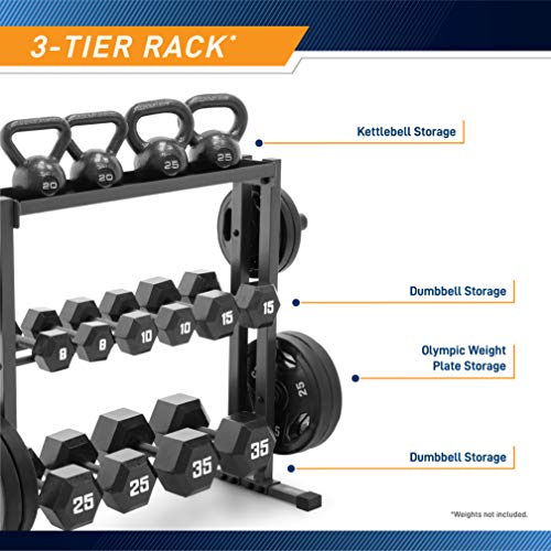 Gray Marcy Combo Weights Storage Rack: Dumbbells, Kettlebells, Plates