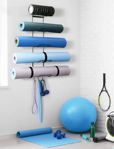 Yoga Mat Wall Mount Storage Rack with Hooks