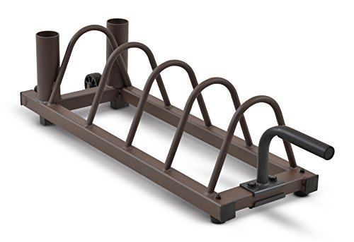 Steelbody Horizontal Plate and Olympic Bar Rack Organizer with Transport Wheels - Brown