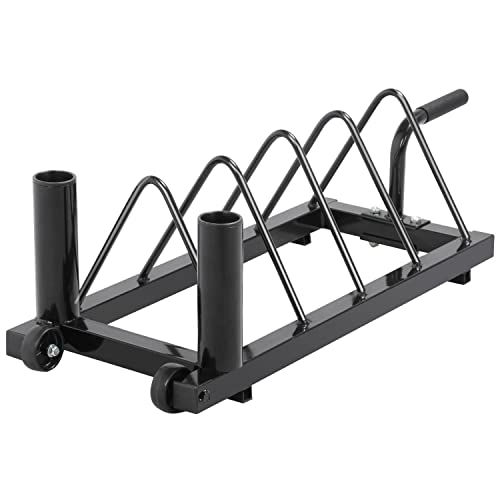 Yaheetech Horizontal Barbell Plate Rack with Handle and Wheels