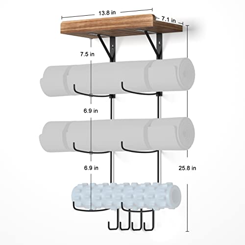 Yoga Mat Holder Wall Mount Organizer with Hooks