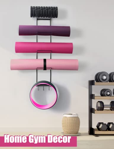 Yoga Mat Wall Mount Storage Rack with Hooks