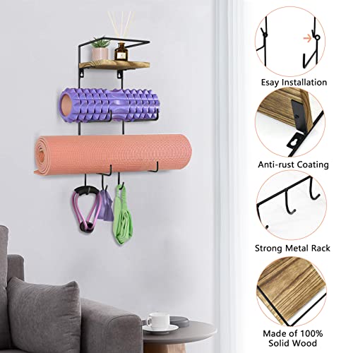 Yoga Mat Rack with Shelf and Hooks Organizes Equipment