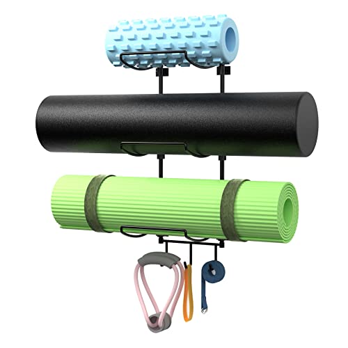 Suchek Wall Mount Yoga Mat Holder with Hooks