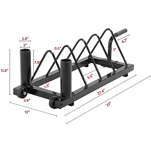 Yaheetech Horizontal Barbell Plate Rack with Handle and Wheels