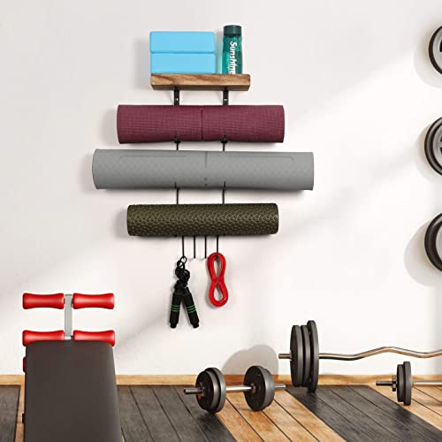 Yoga Mat Holder Wall Mount Organizer with Hooks