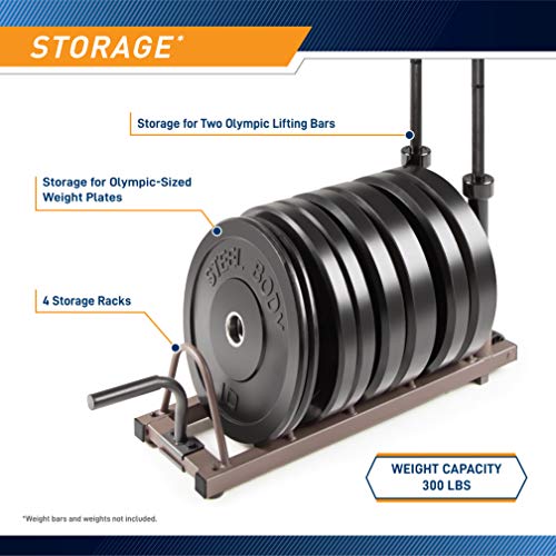 Steelbody Horizontal Plate and Olympic Bar Rack Organizer with Transport Wheels - Brown