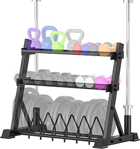 Upgraded 3-Tier Dumbbell Rack for Weight Plate Storage
