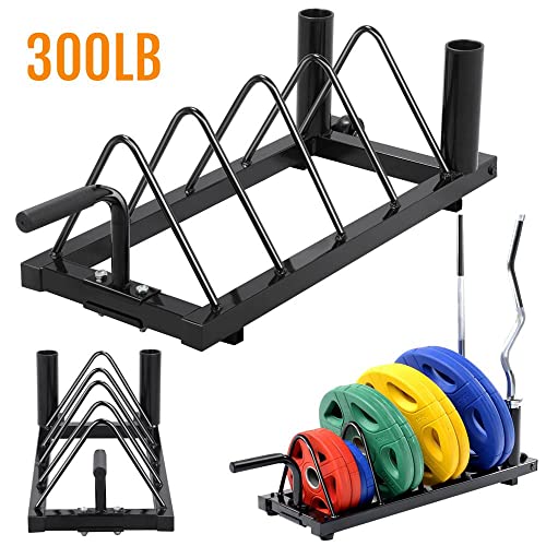 Yaheetech Horizontal Barbell Plate Rack with Handle and Wheels