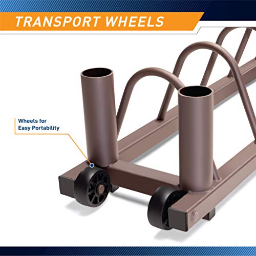 Steelbody Horizontal Plate and Olympic Bar Rack Organizer with Transport Wheels - Brown