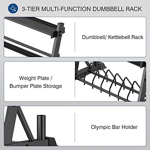 Upgraded 3-Tier Dumbbell Rack for Weight Plate Storage
