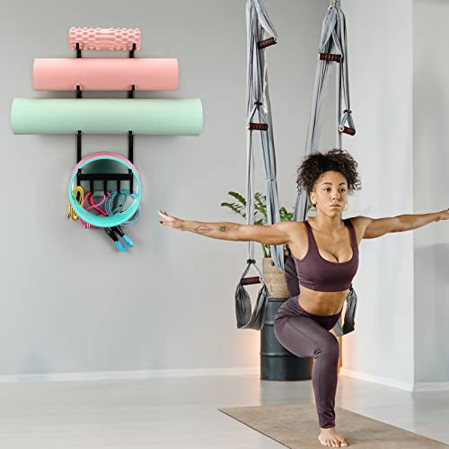 Yoga Mat & Foam Roller Wall Mount Organizer Rack