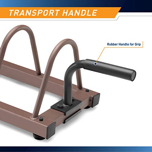 Steelbody Horizontal Plate and Olympic Bar Rack Organizer with Transport Wheels - Brown